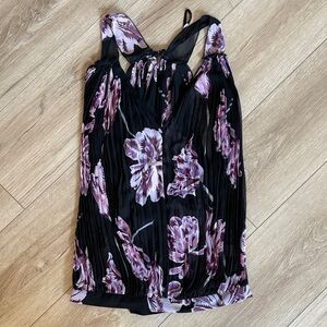 Free People Black and Purple Floral Pleated Blouse